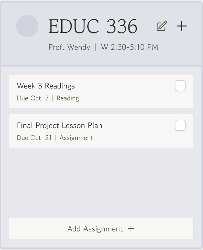 A single course card, Course View